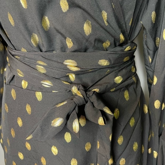 Black & Gold Polka Dot Wrap Dress 1X – Long Sleeve Party Dress Red Dot Boutique - Picture 11 of 13